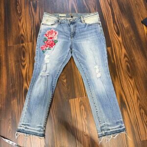 Kut from the Kloth Reese Ankle Straight Leg Embroidered Jeans Size 10P